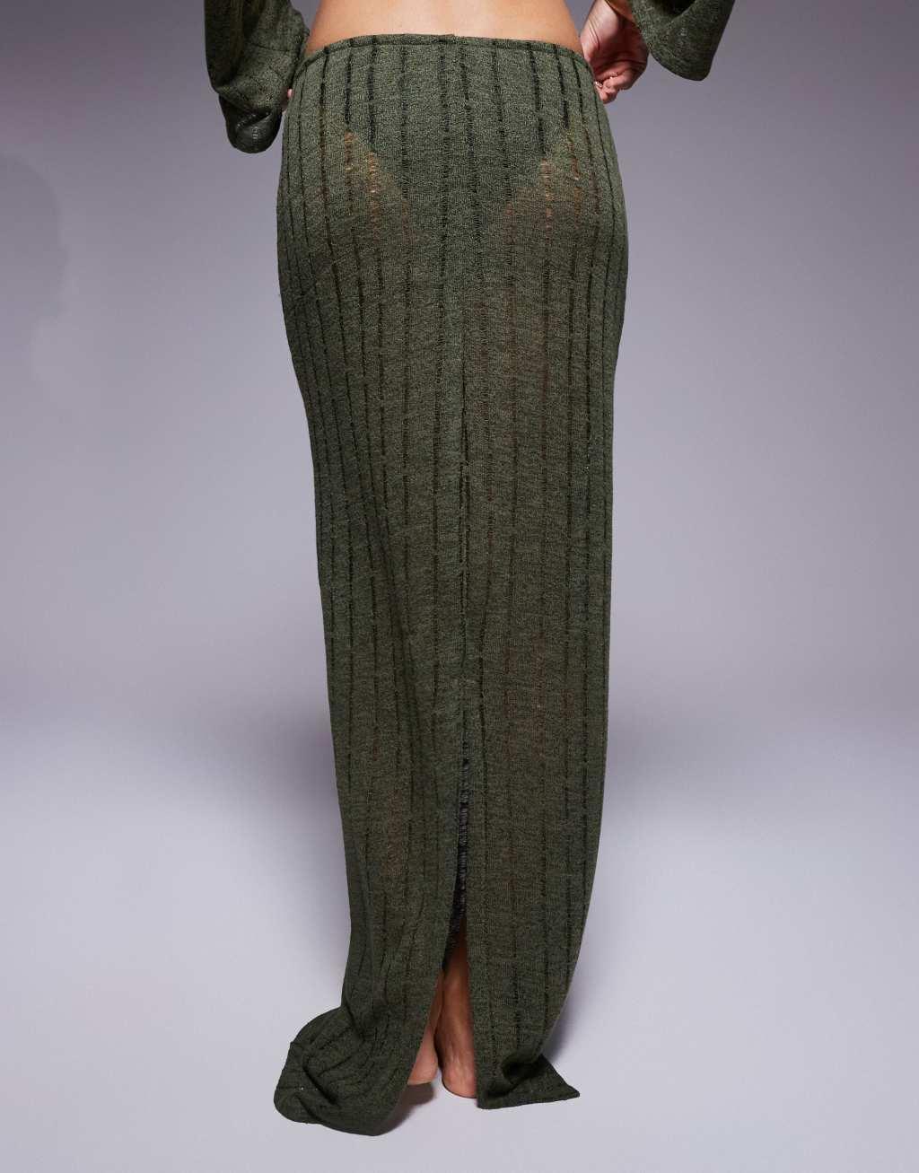 South Beach maxi knit beach skirt in khaki - part of a set Product Image