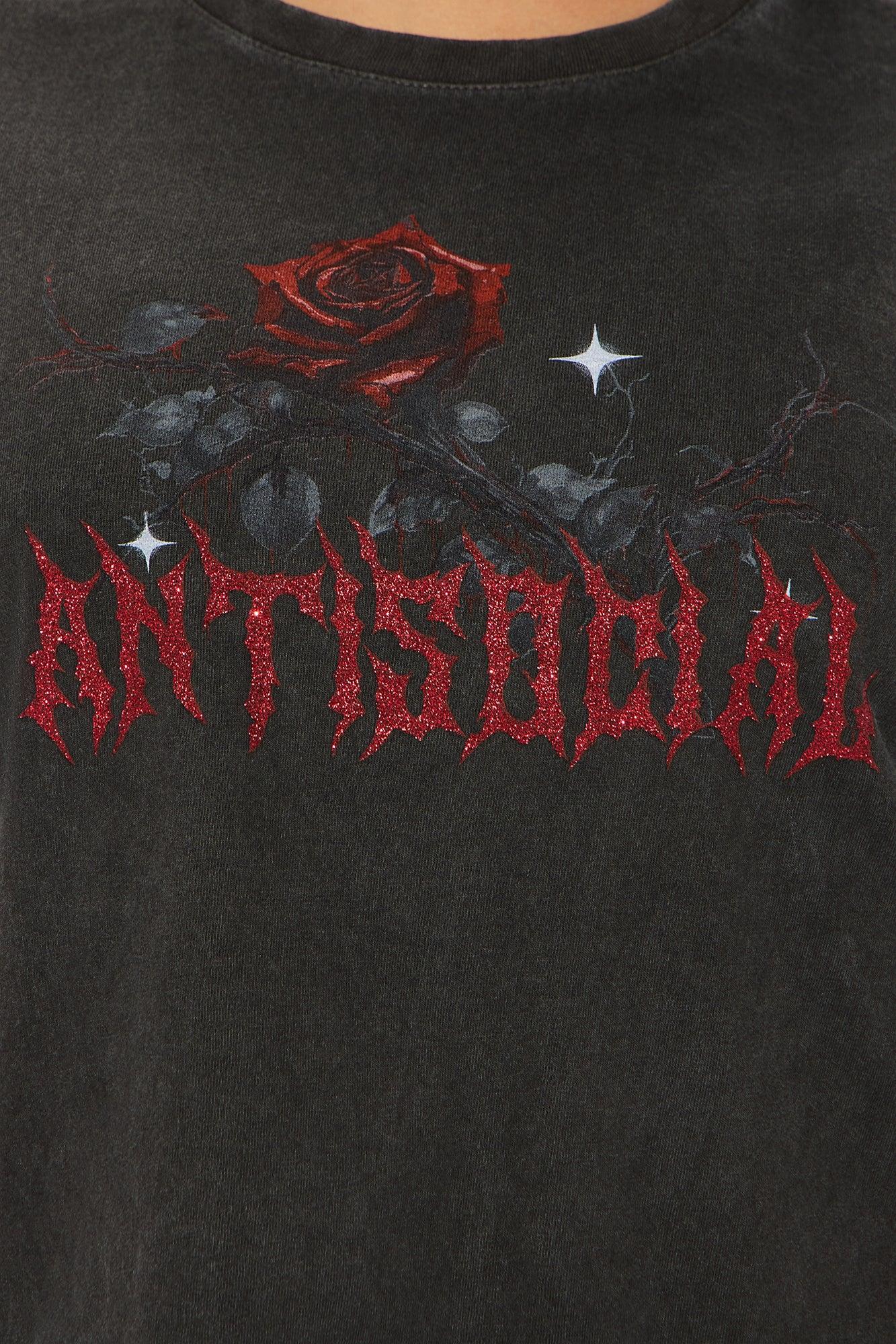 Anti Social Roses Washed Tee - Black Product Image