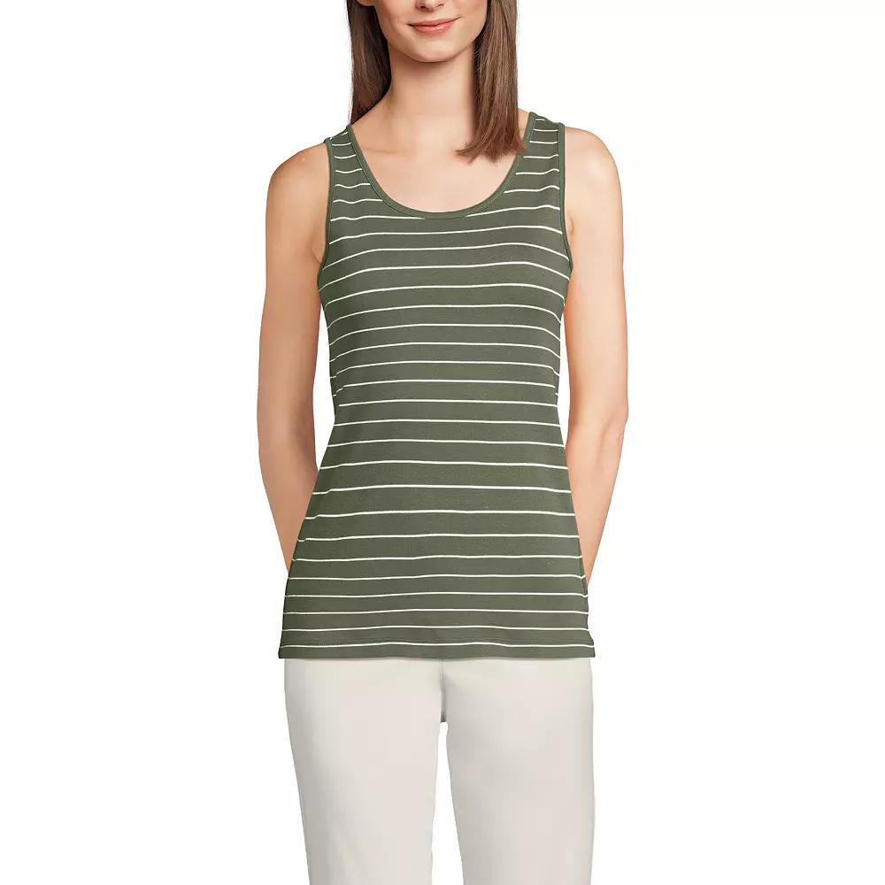 Women's Lands' End Cotton Tank Top, Size: Large Tall, Moss Ivory Stripes Product Image