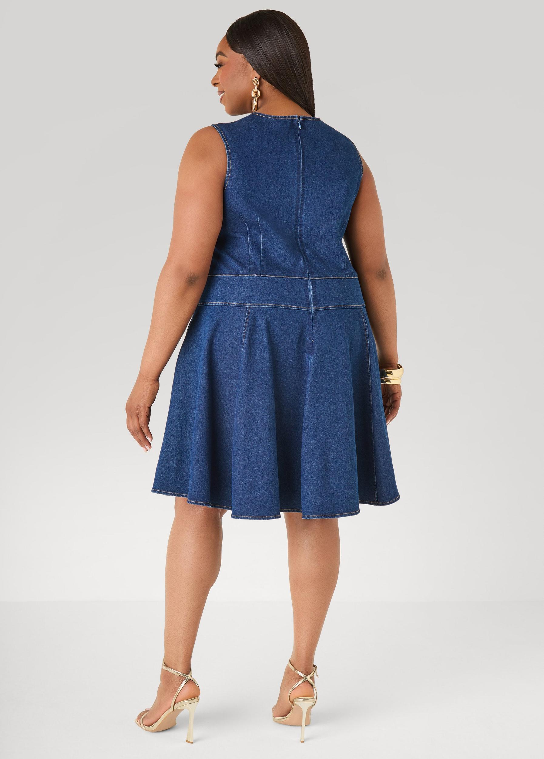 Button Embellished Denim Dress Product Image