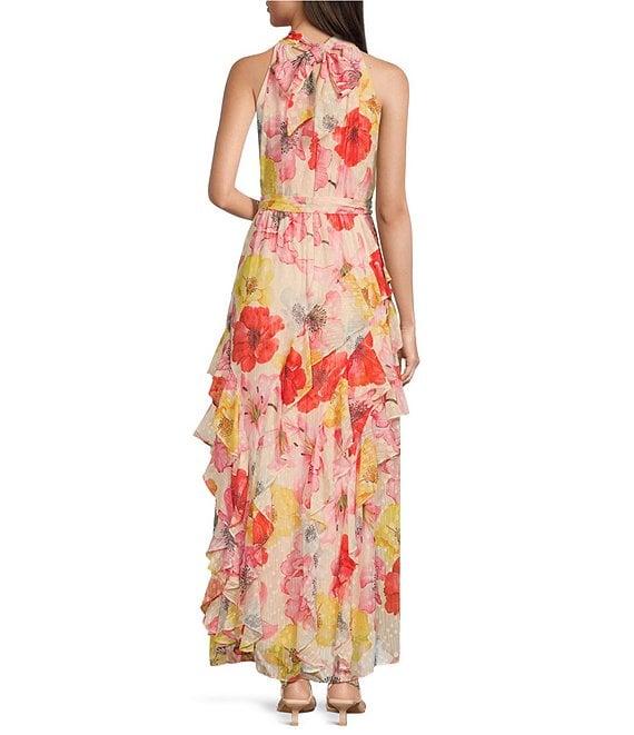 Alex Marie Nina Wisteria Chiffon Halter Neck Sleeveless Tiered A-Line Dress Product Image