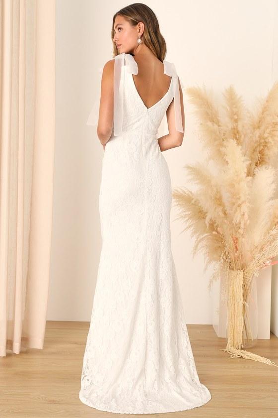 Eternally Yours White Lace Tie-Strap Mermaid Maxi Dress Product Image