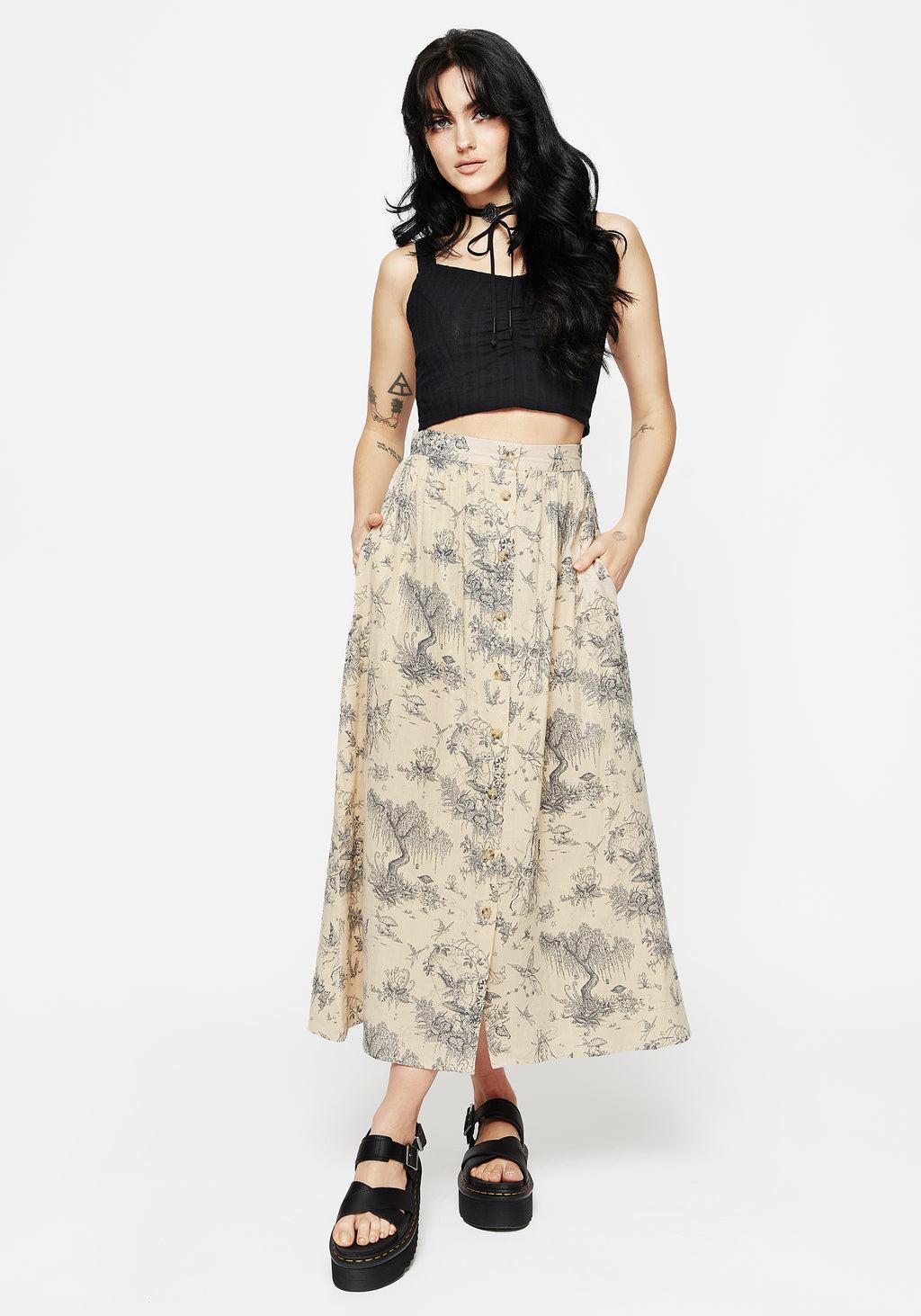 Maypole Cotton Print Button Up Midaxi Skirt Product Image