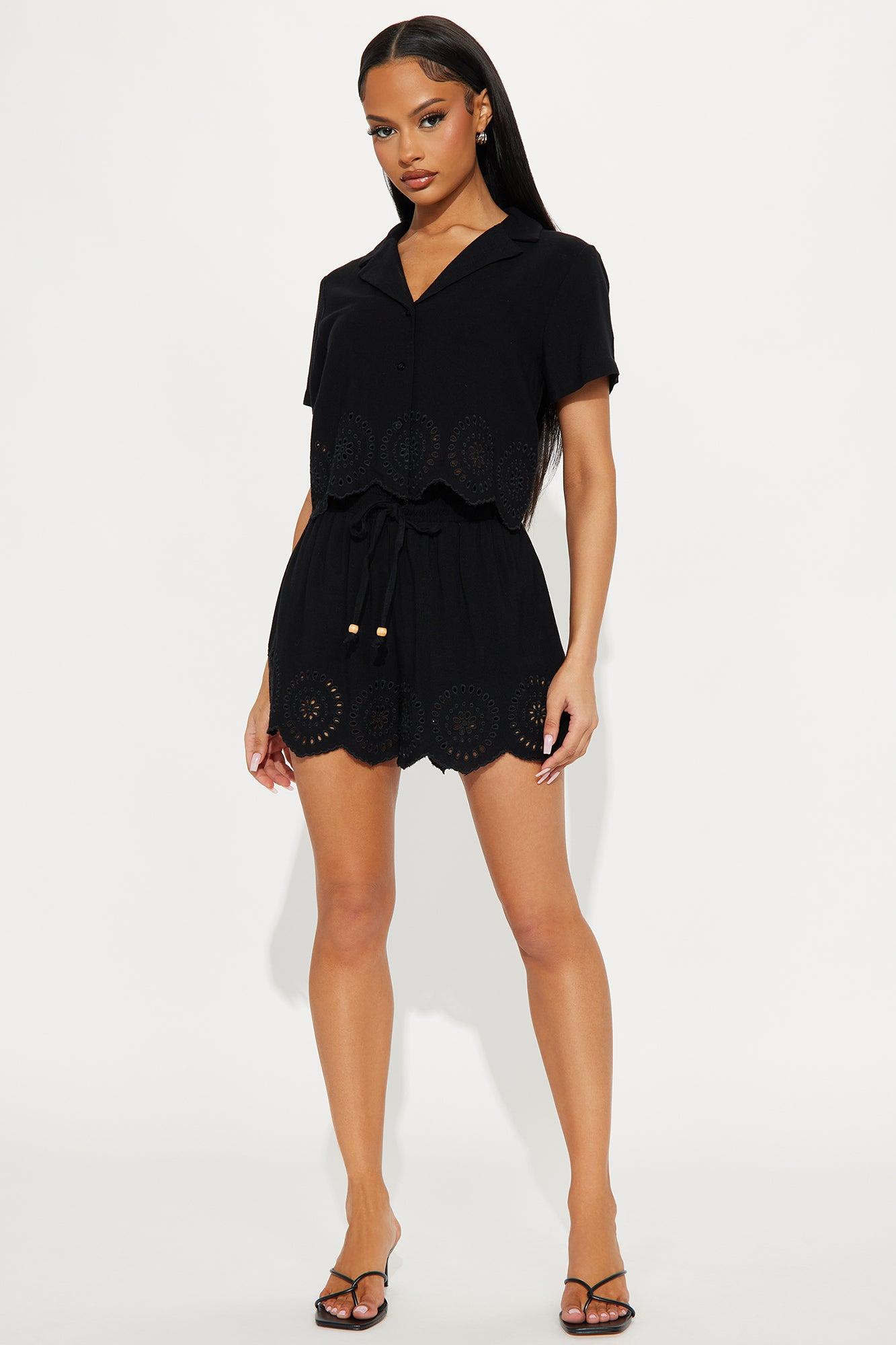 Honest Love Linen Short Set - Black Product Image