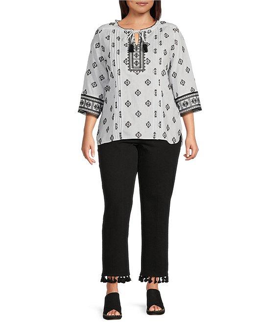 John Mark Plus Size Tassel Trim Hem Ankle Pants Product Image