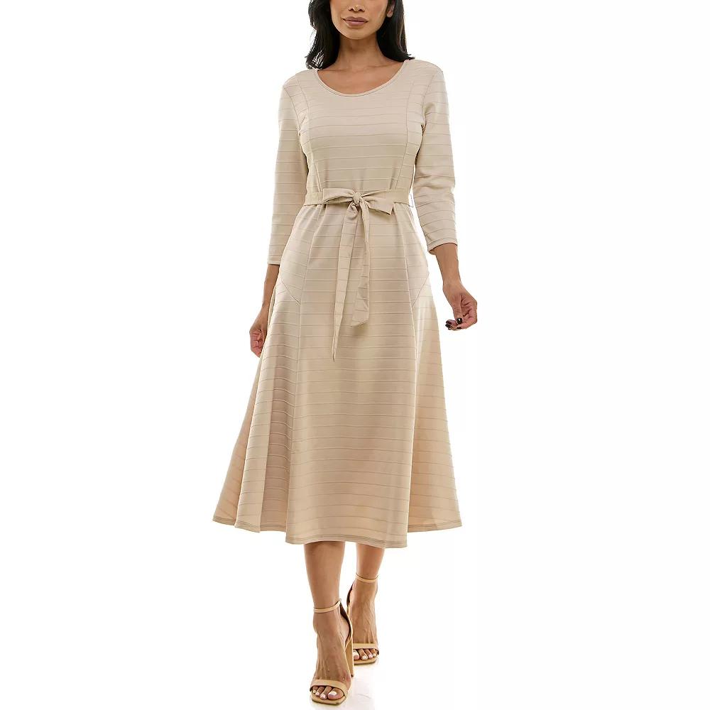 Women's Nina Leonard Sylvia Jaquard 3/4-Sleeve Jewel Dress, Size: Small, Grey Product Image