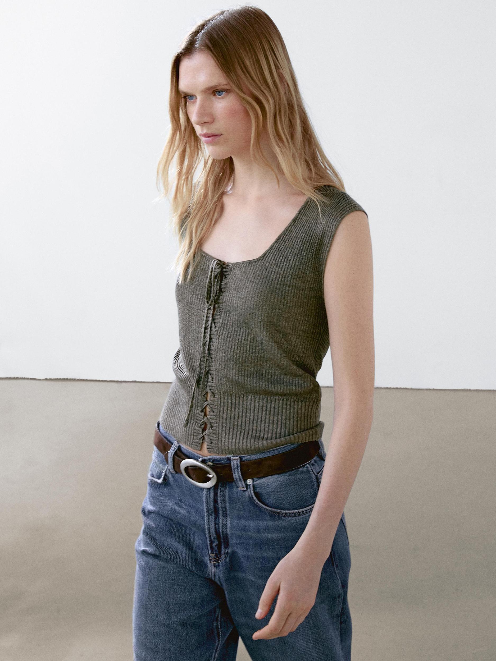 Linen knit corset top Product Image