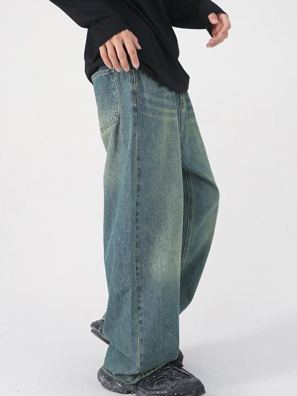 Men's Faded Vintage Denim Loose Jeans Product Image