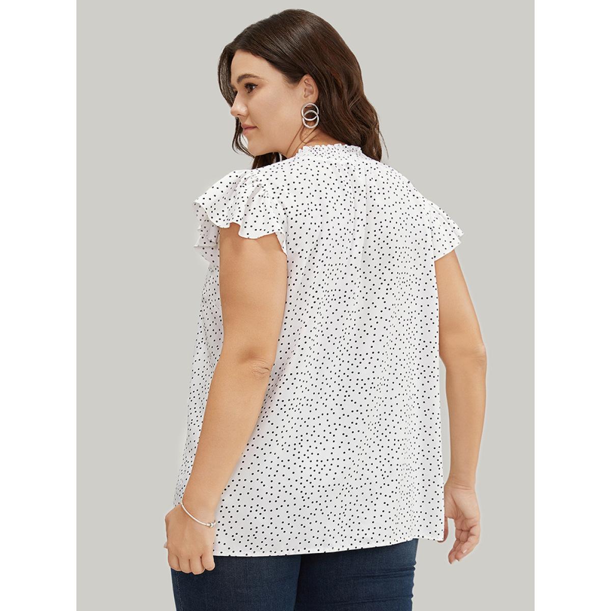 Plus Size White Polka Dot Shirred Mock Neck Cap Sleeve Blouse Women Elegant Cap Sleeve Mock Neck Everyday Blouses BloomChic 22-24/3X Product Image