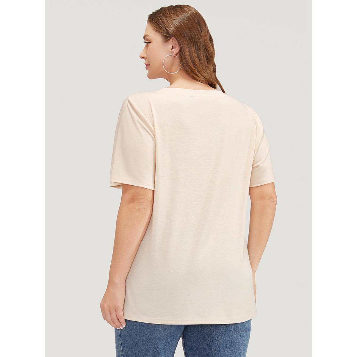 Plus Size Mushroom & Moon Print Short Sleeve Crew Neck T-shirt Apricot Women Casual Natural Flowers Dailywear T-shirts BloomChic 14-16/1X Product Image