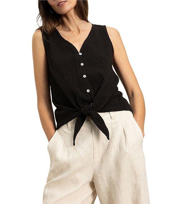 Sanctuary Textured Knit V-Neck Sleeveless Button Tie-Front Shell Top Product Image