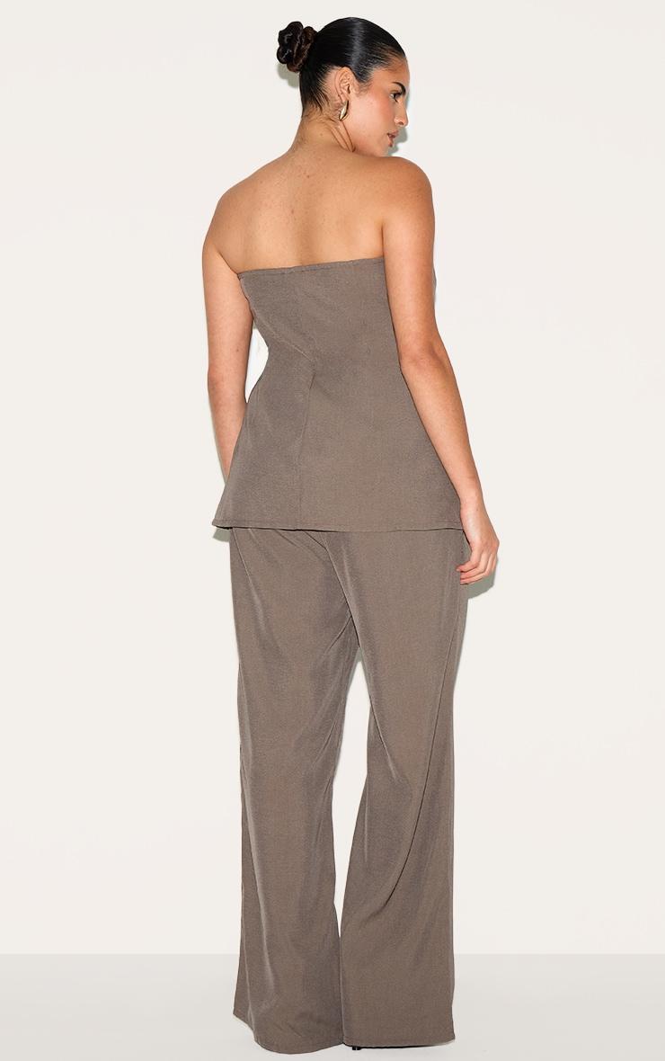 Plus Taupe Woven Tailored Longline Bandeau Flared Jumpsuit Product Image