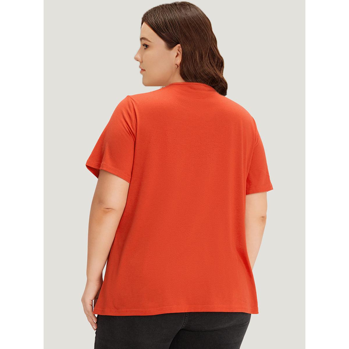 Plus Size plain Ring Zipper Patchwork T-shirt OrangeRed Women Casual Zipper Plain Open Front Dailywear T-shirts BloomChic 12/L Product Image