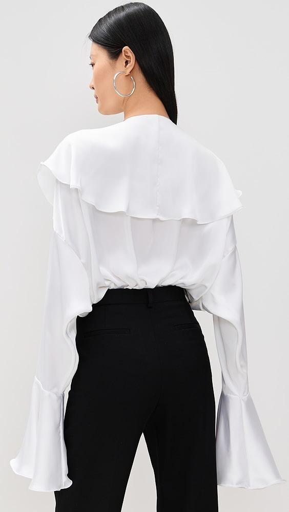 Norma Kamali Long Sleeve Deep V Ruffle Bodysuit | Shopbop Product Image
