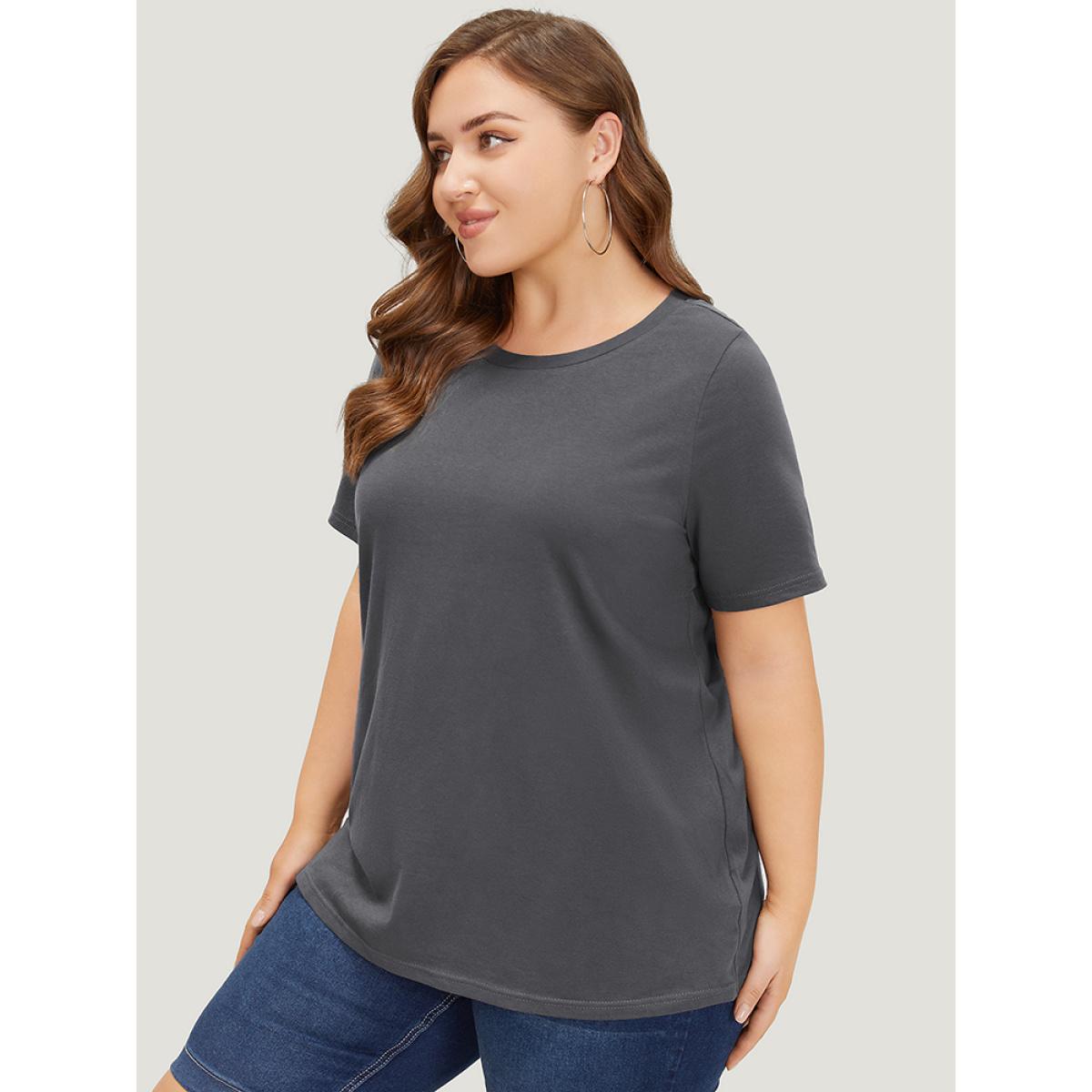 Plus Size Sun & Moon Print Graphic Round Neck T-shirt DimGray Women Casual Star and moon Dailywear T-shirts BloomChic 26/4X Product Image