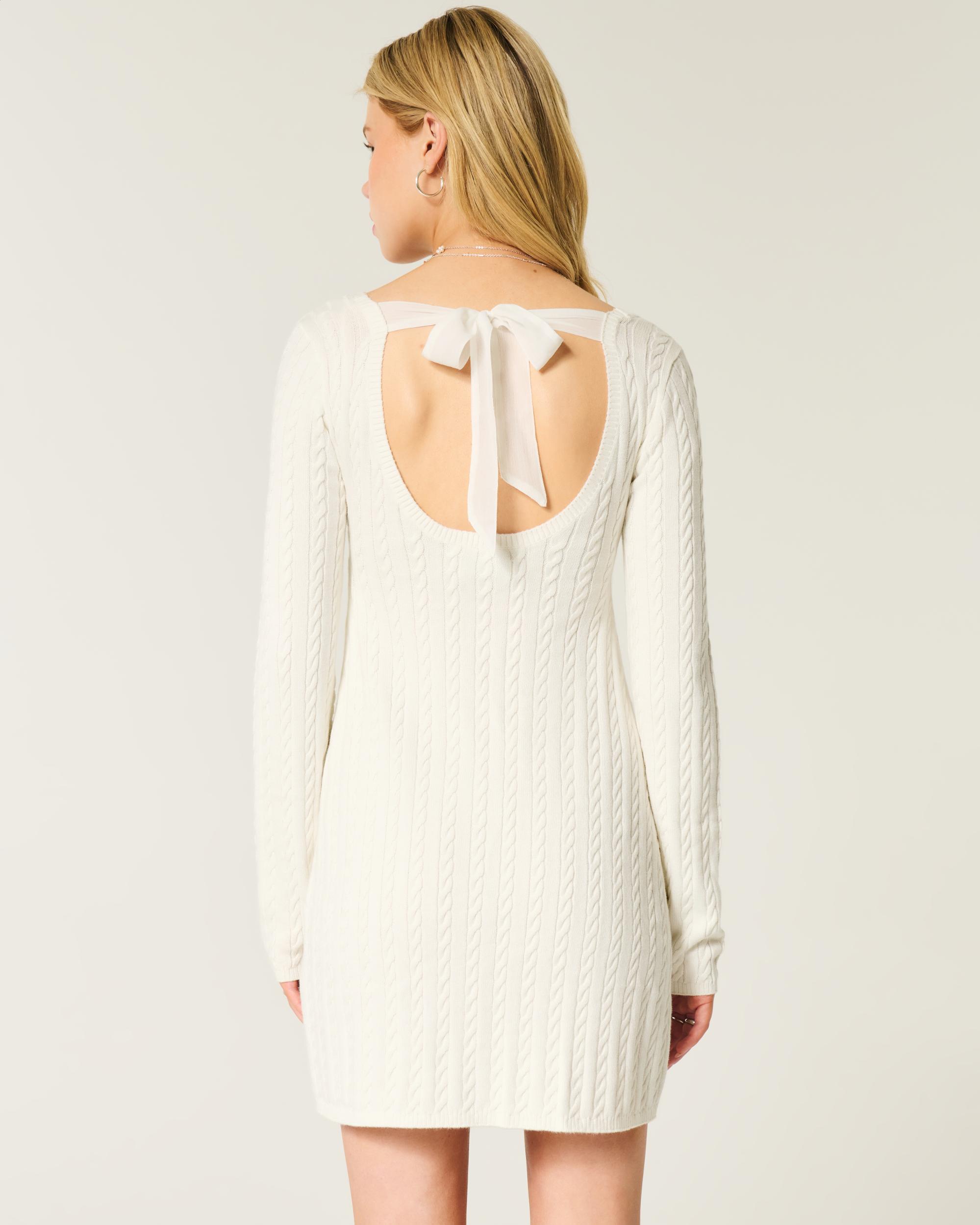 Cable-Knit Babydoll Sweater Dress Product Image