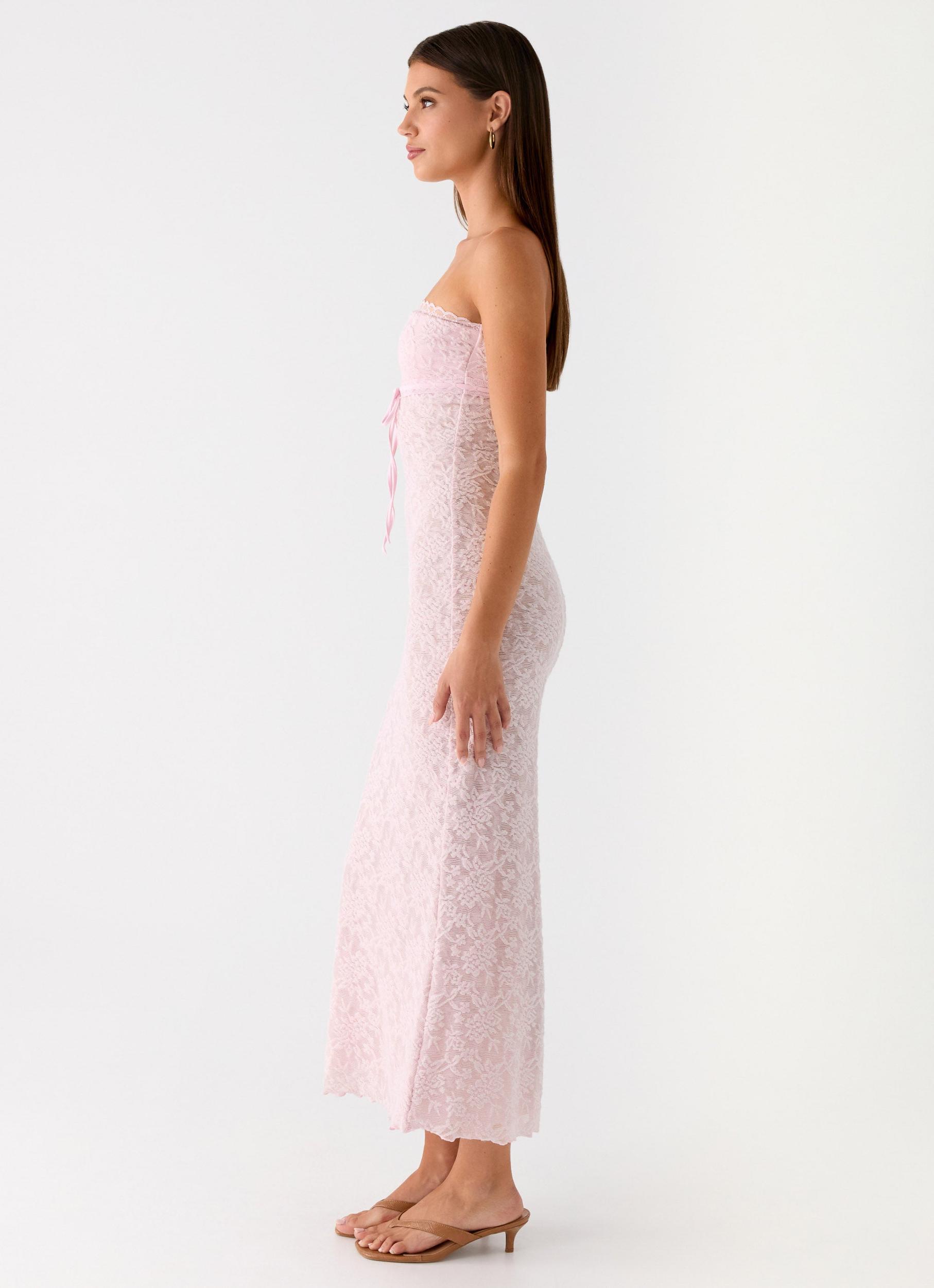 Alida Strapless Jacquard Midi Dress - Pink Product Image