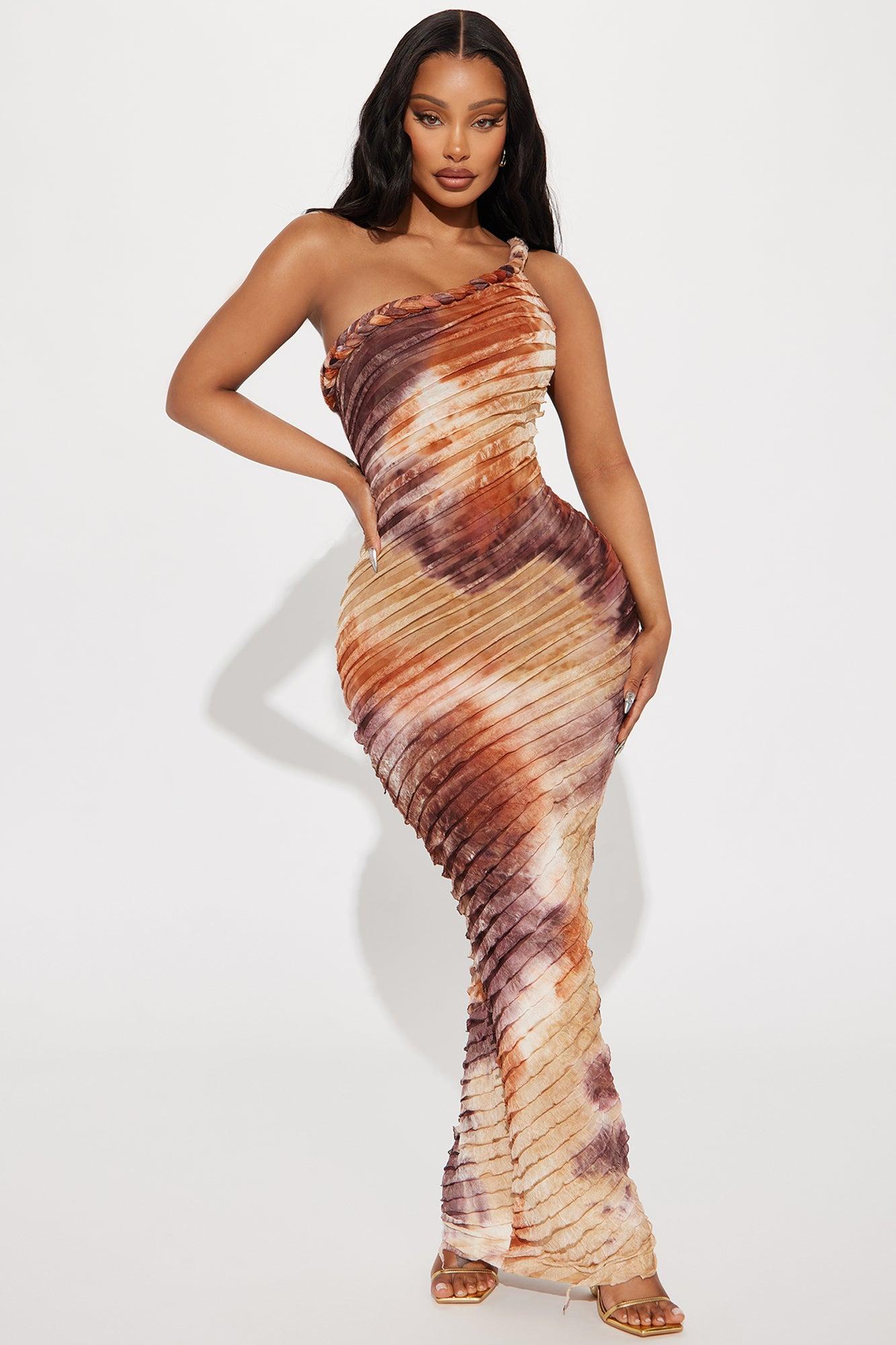 Maylee Textured Maxi Dress - Brown Combo Product Image