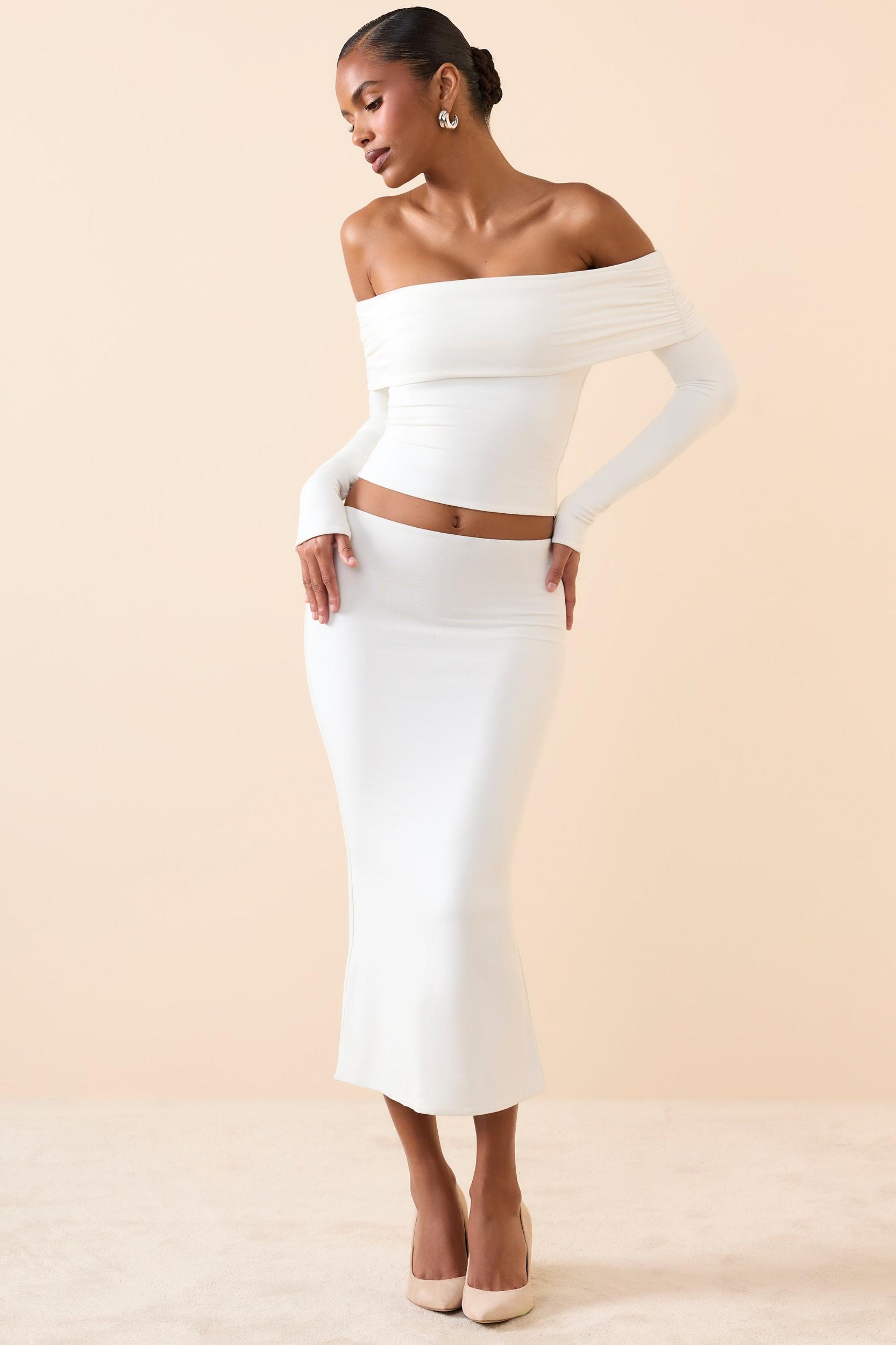 Modal Mid-Rise Midaxi Skirt in White Female Product Image