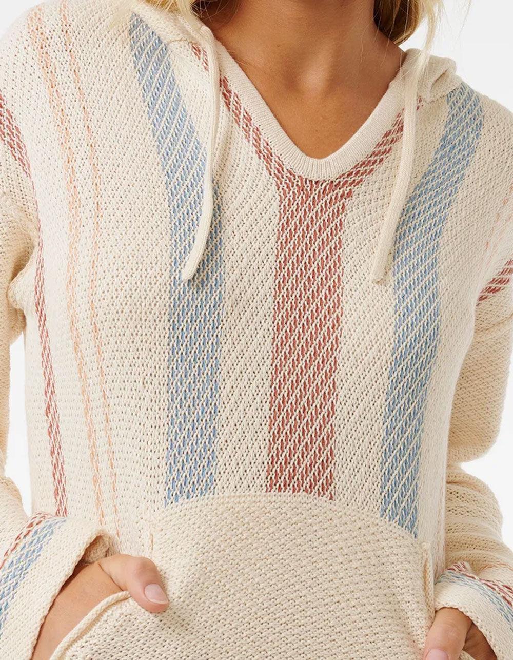 RIP CURL High Tide Womens Stripe Poncho Hoodie - WHITE COMBO Product Image