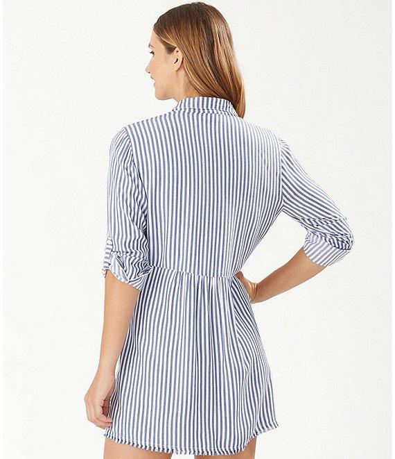 Tommy Bahama Chambray Stripe Boyfriend Shirt Swim Cover-Up Product Image
