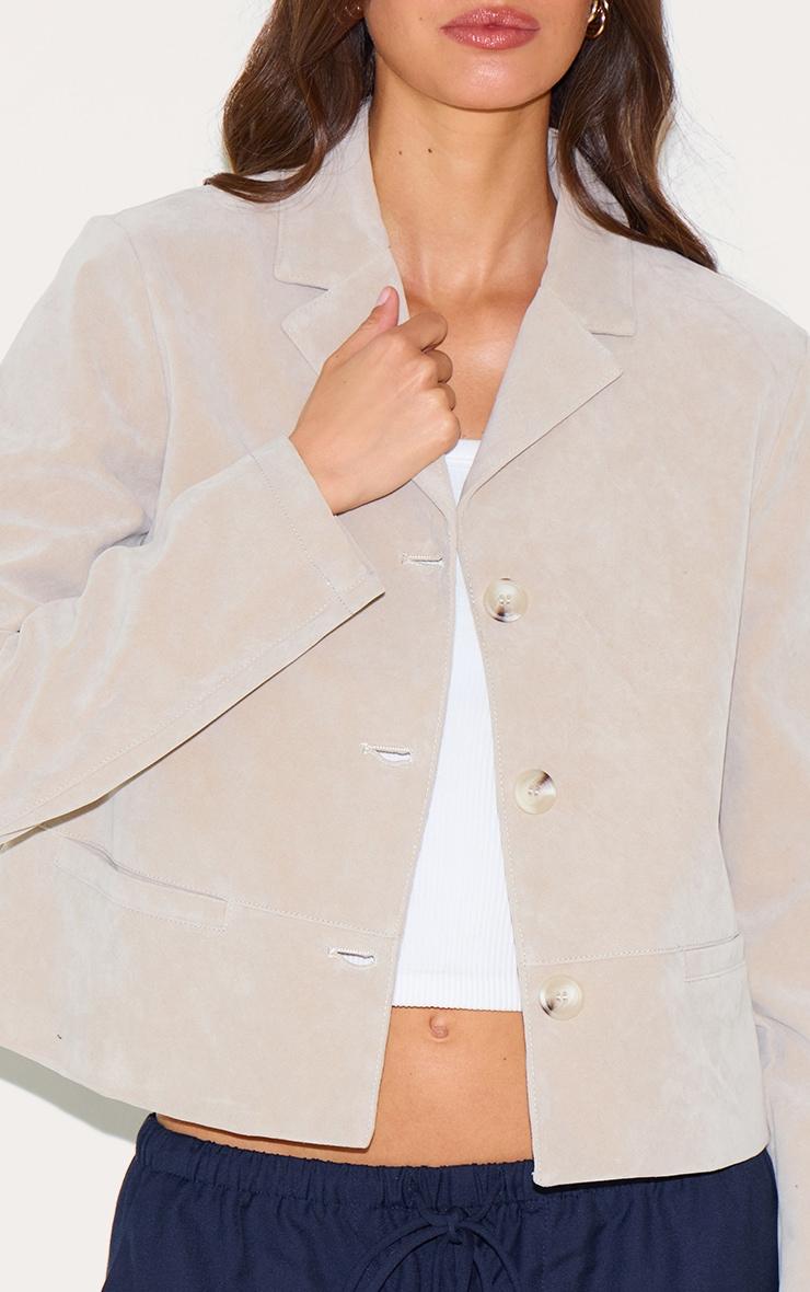 Stone Faux Suede Cropped Blazer Product Image