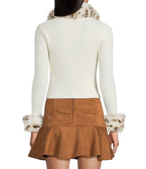 Honey & Sparkle Removable Faux Fur Collared Long Sleeve Cardigan Product Image