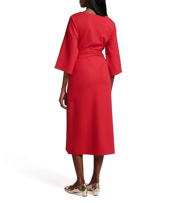 FRANCES VALENTINE Whitney Boat Neck 3/4 Sleeve Wrap Dress Product Image