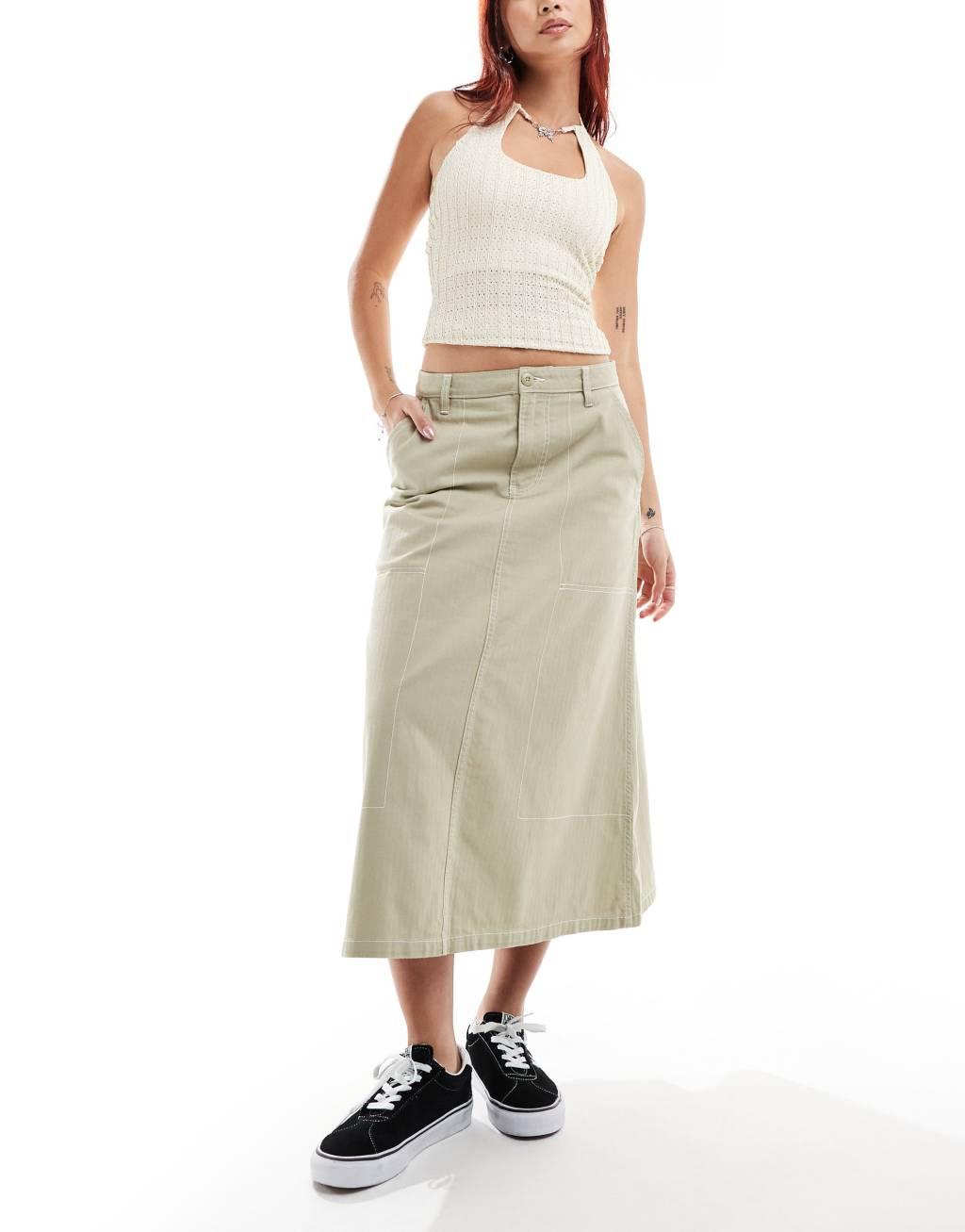 Vans Codey long flare utility skirt in beige Product Image