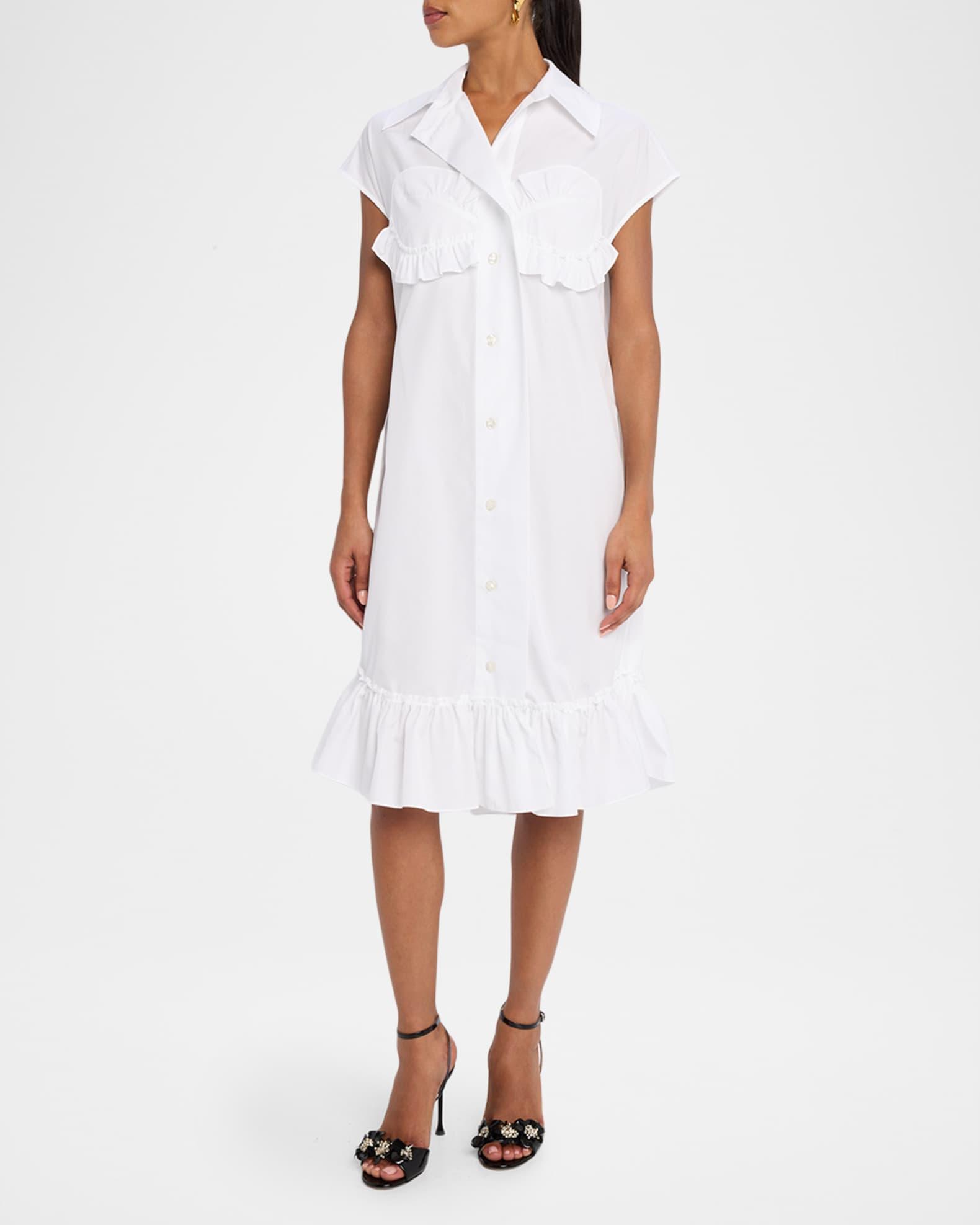 Ruffle Bust Cap-Sleeve Cotton Shirtdress Product Image