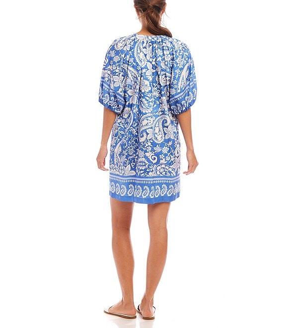 Karen Kane Split V-Neck Short Sleeve Floral Paisley Print Dress Product Image