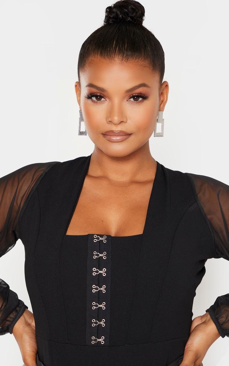 Plus Black Eyelet Detail Mesh Sleeve Bodysuit Product Image