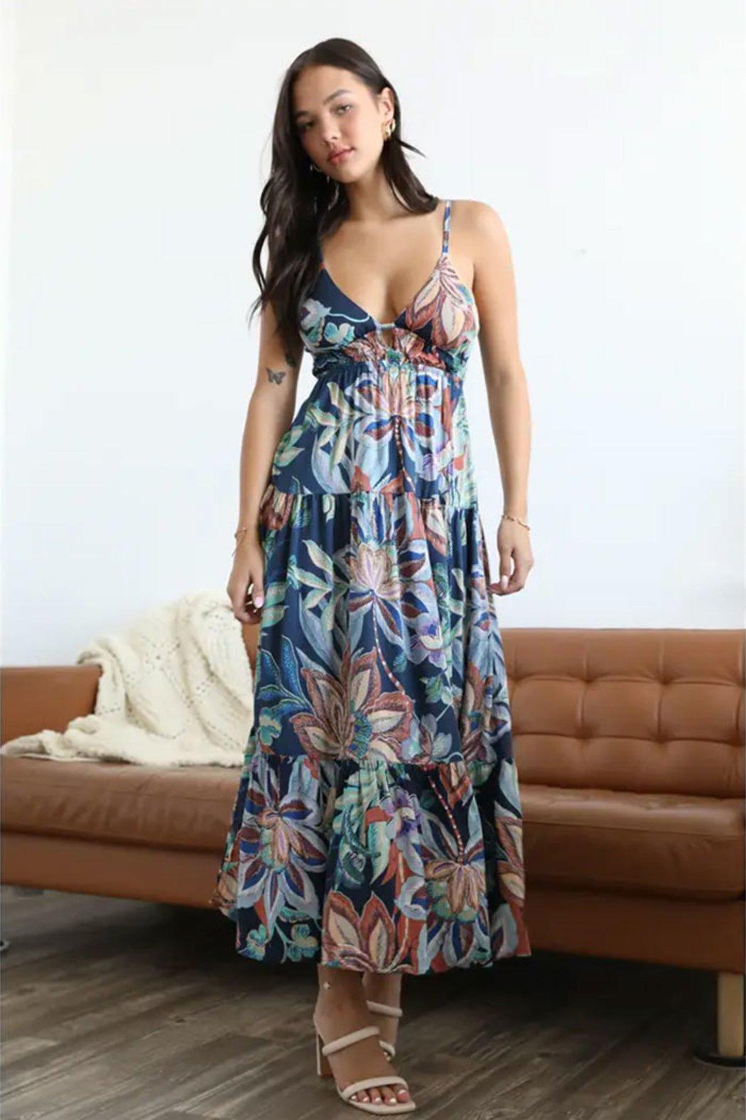V Neck Open Tie Back Maxi Dress Product Image