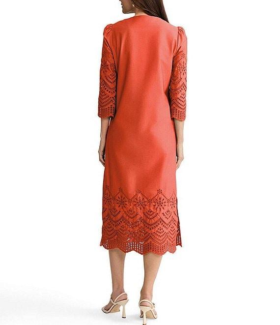 Ming Wang Eyelet Split Jewel Neck Bracelet Sleeve Straight Maxi Dress Product Image
