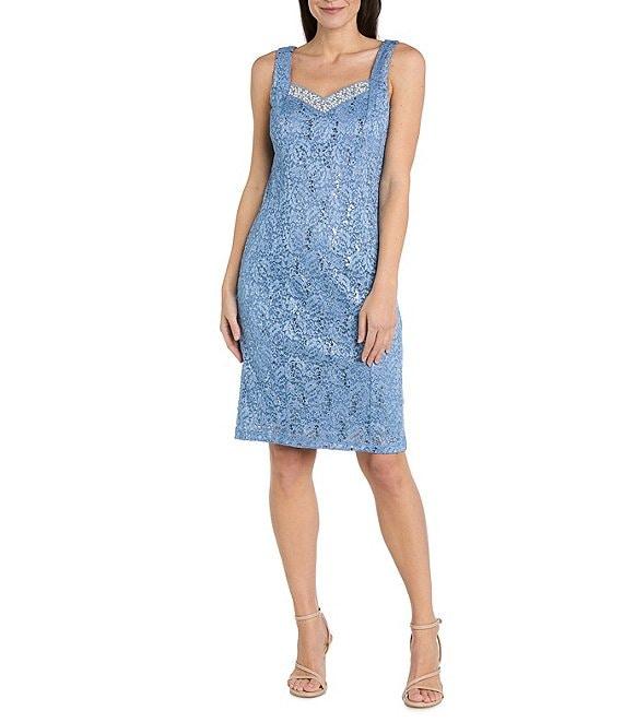 R & M Richards 2-Piece Scalloped Glitter Lace Beaded V-Neck Jacket Dress Product Image