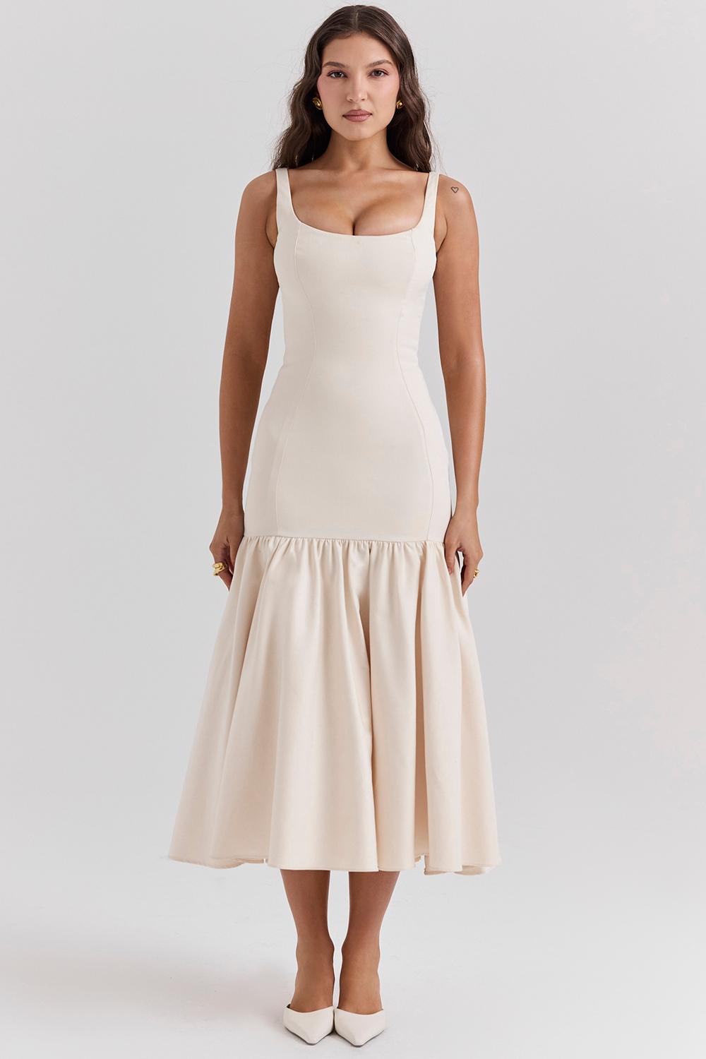Amore  vintage cream dropped waist midi dress Product Image