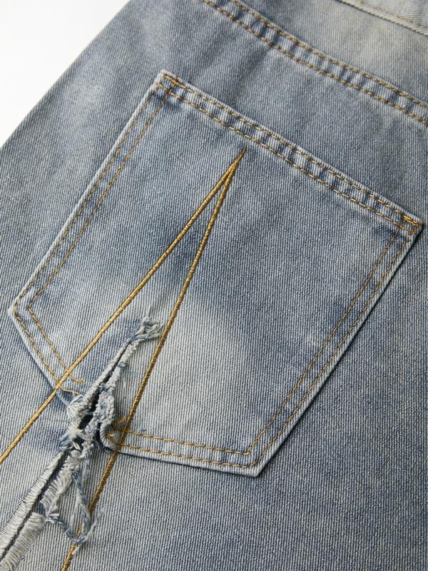 Men's Street Distressed Raw Trim Loose Jeans Product Image