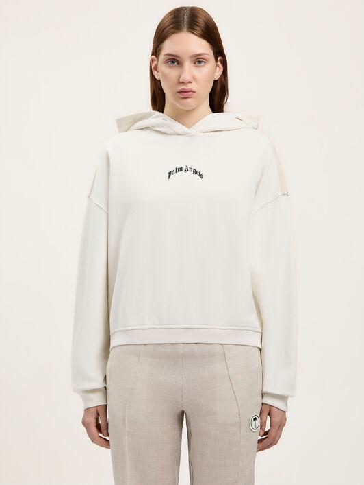Curved Logo Loose Crop Hoodie Product Image
