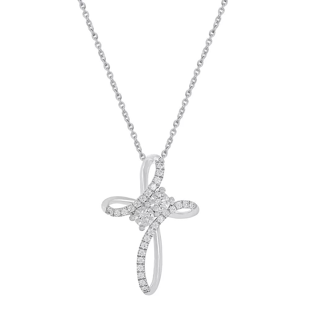 Royal Aura Sterling Silver 1/2 Carat T.W. Diamond Cross Pendant Necklace, Women's, Size: 18" Product Image