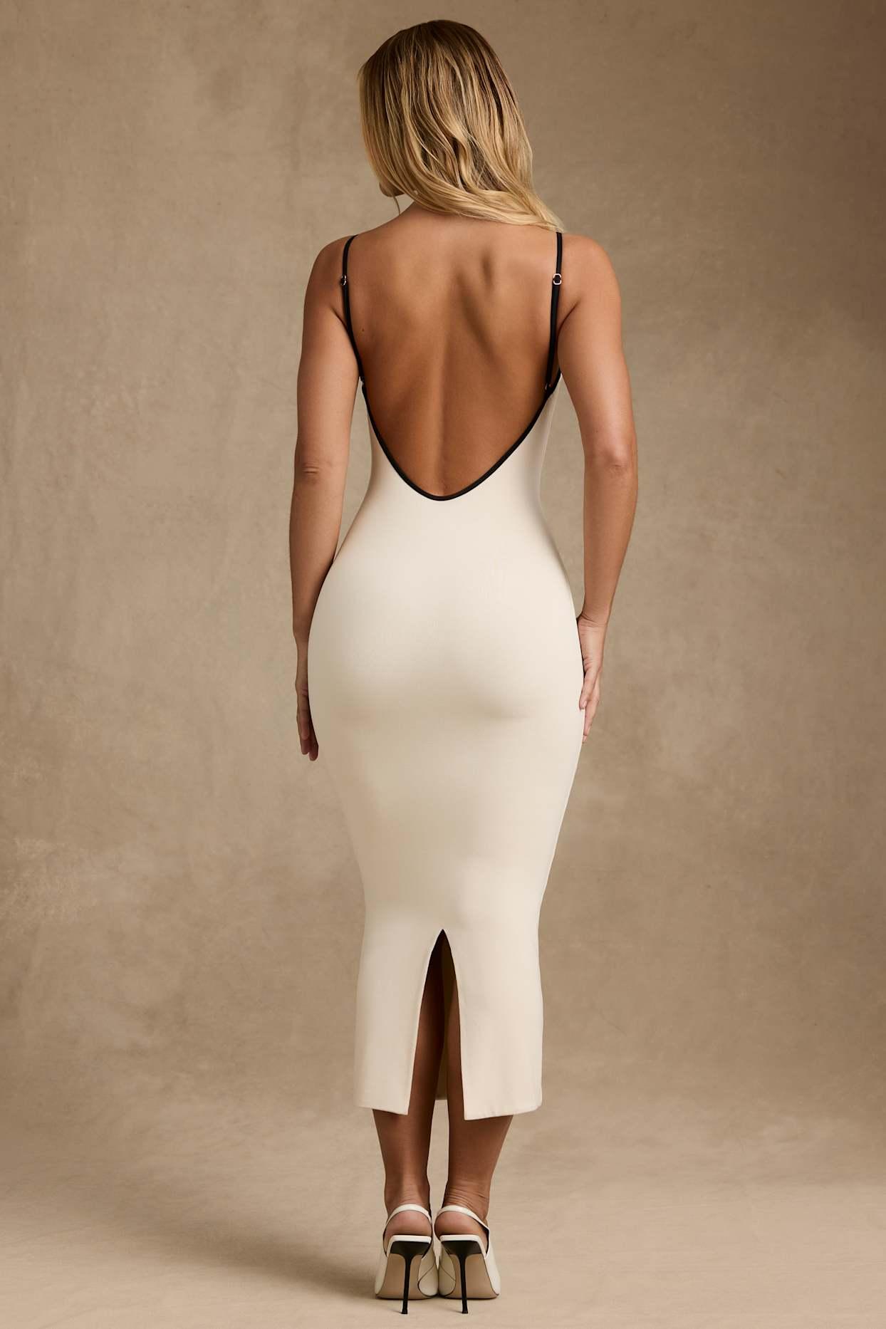 Modal Contrast-Trim Backless Midaxi Dress in Ivory Product Image
