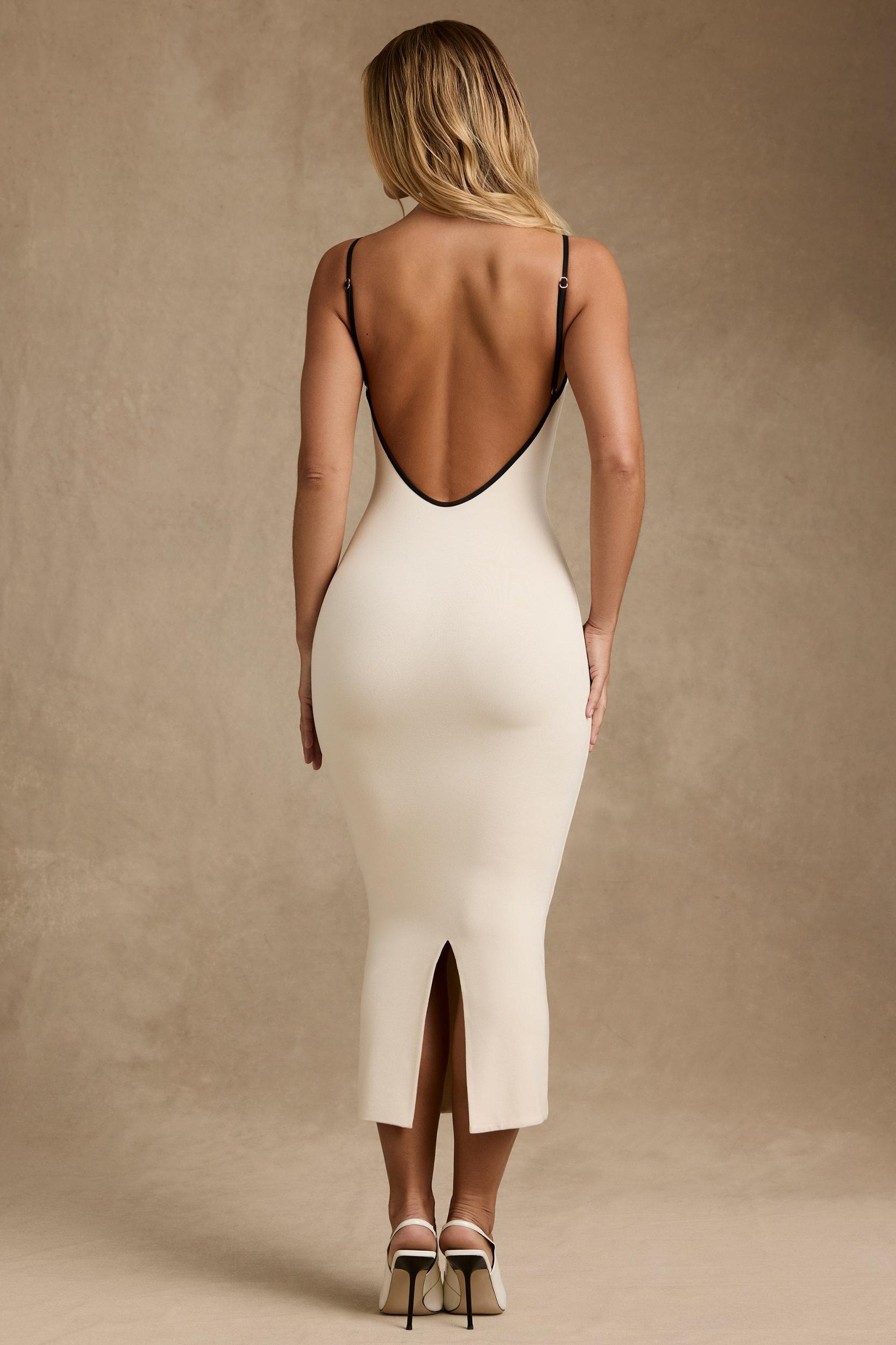 Modal Contrast-Trim Backless Midaxi Dress in Ivory Product Image