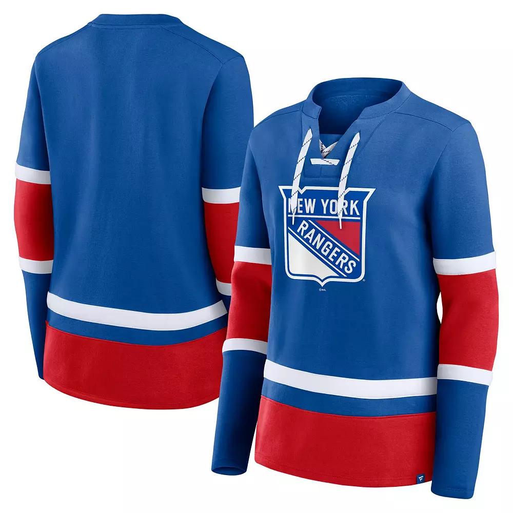 Women's Fanatics Blue New York Rangers Prime Time Lace-Up Long Sleeve T-Shirt,  Product Image
