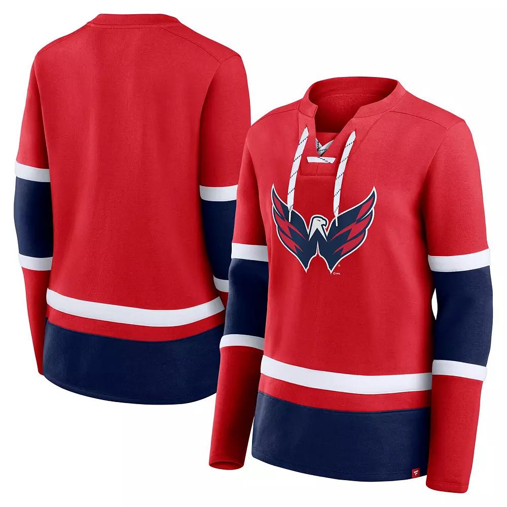 Women's Fanatics Red Washington Capitals Prime Time Lace-Up Long Sleeve T-Shirt,  Product Image
