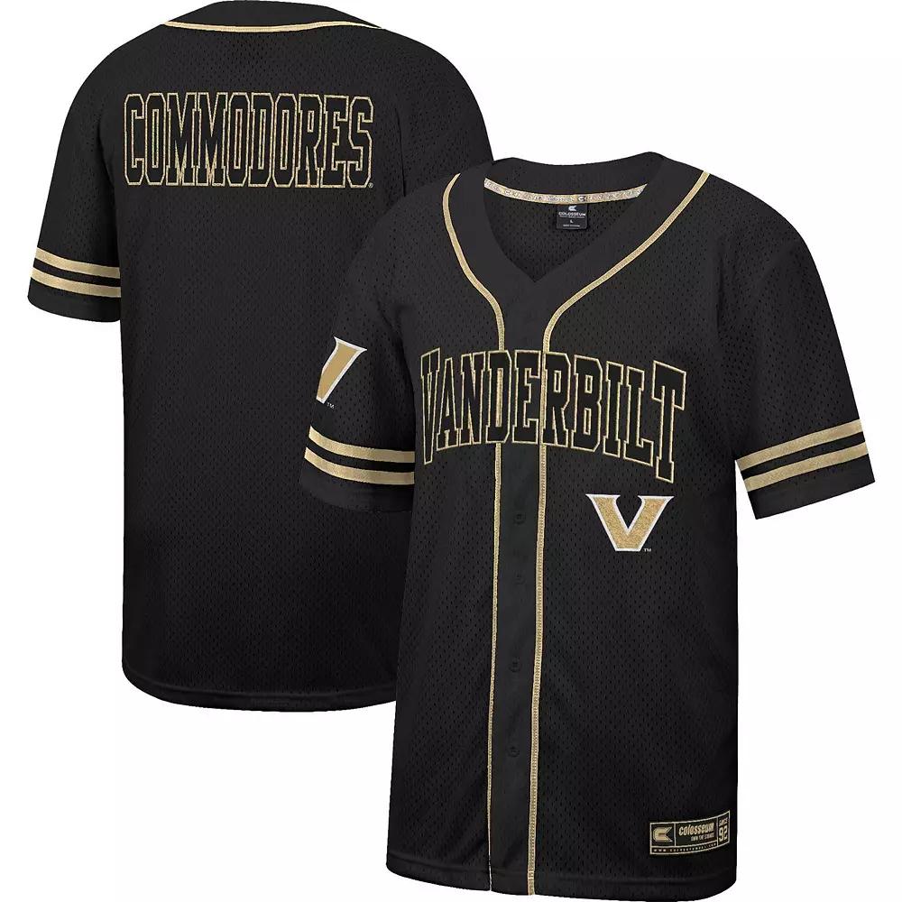 Men's Colosseum Black Vanderbilt Commodores Free Spirited Mesh Button-Up Baseball Jersey,  Product Image