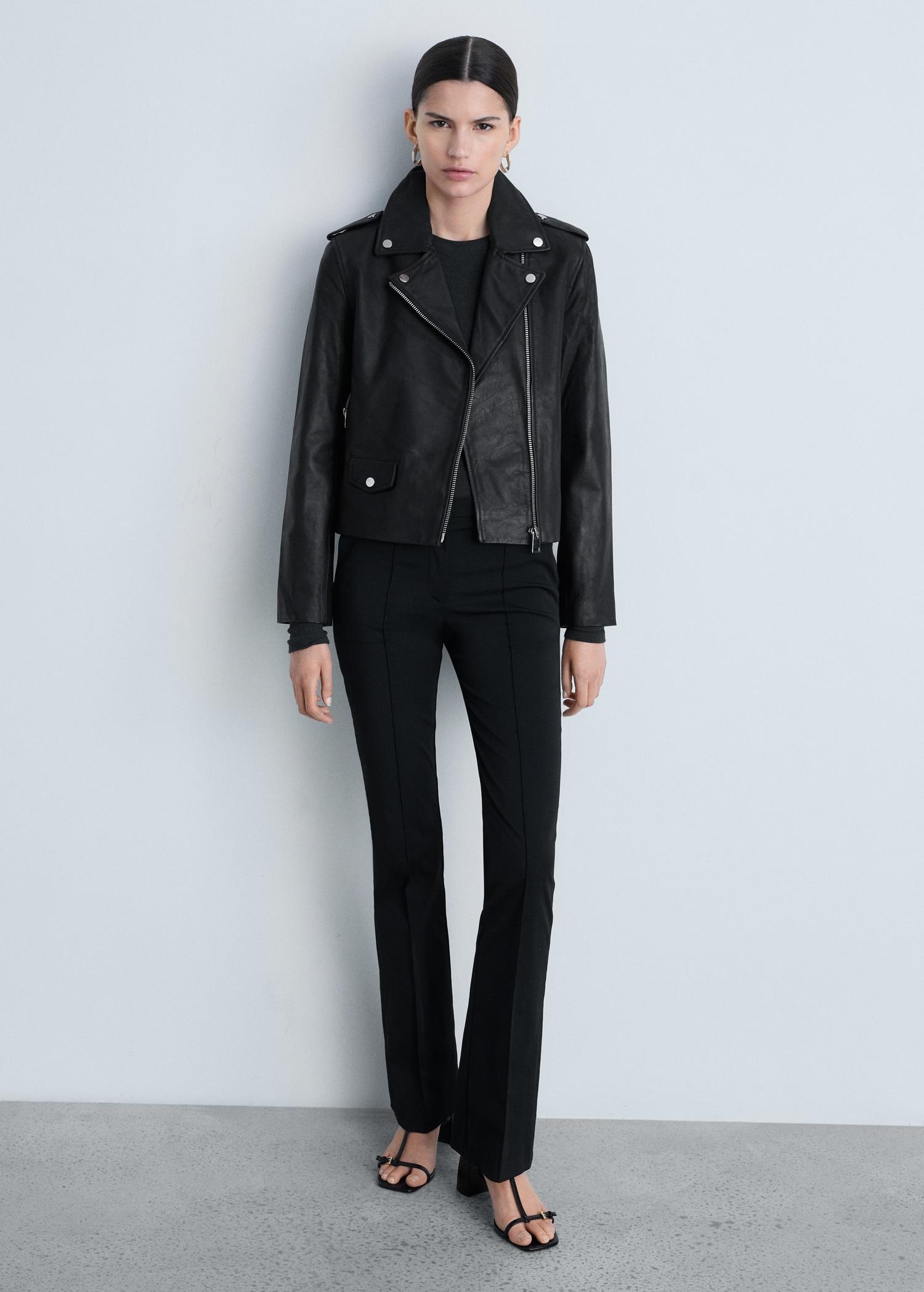 Leather biker jacket - Women | MANGO USA Product Image