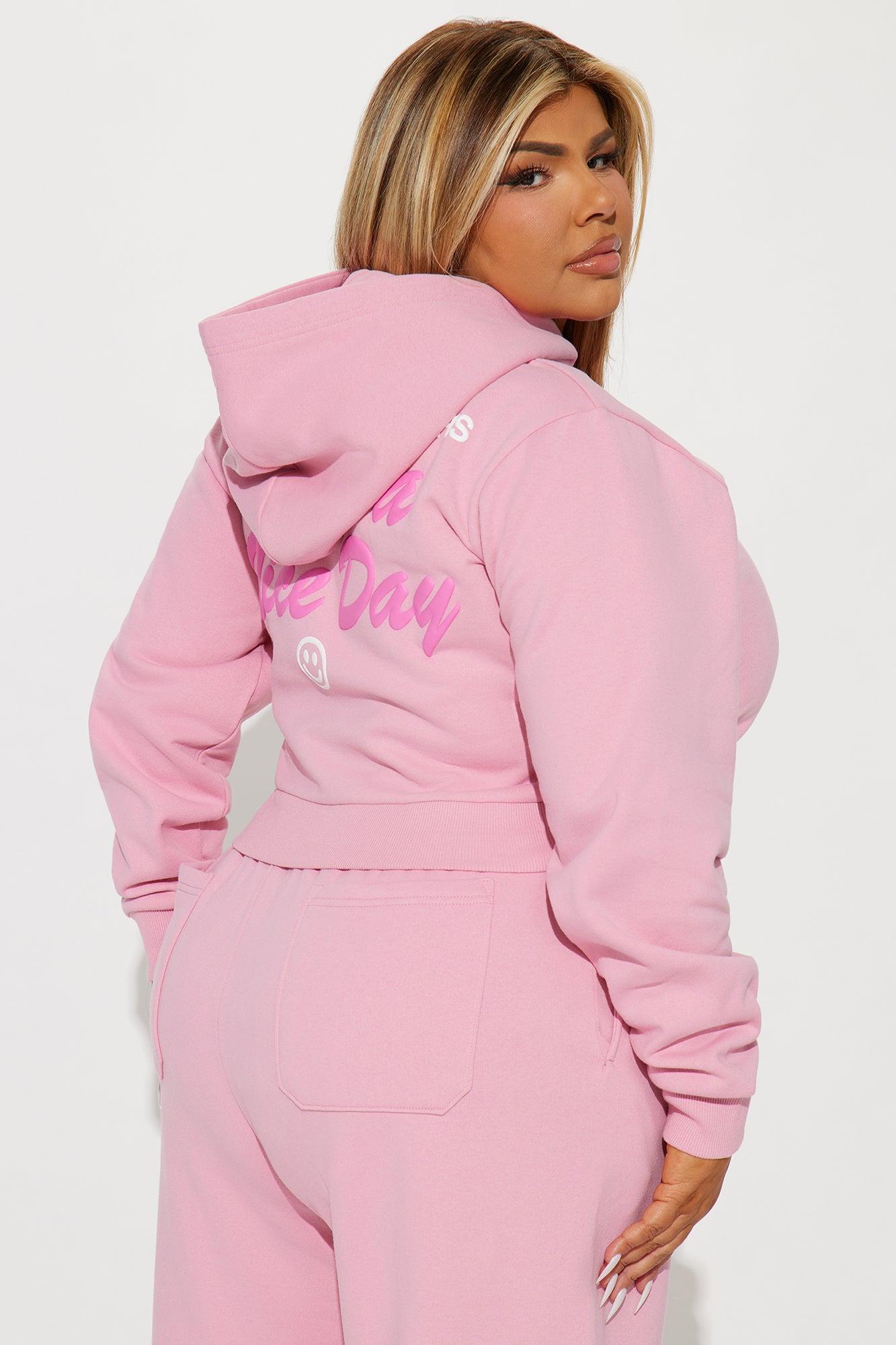 Have A Nice Day Zip Front Hoodie - Pink Product Image