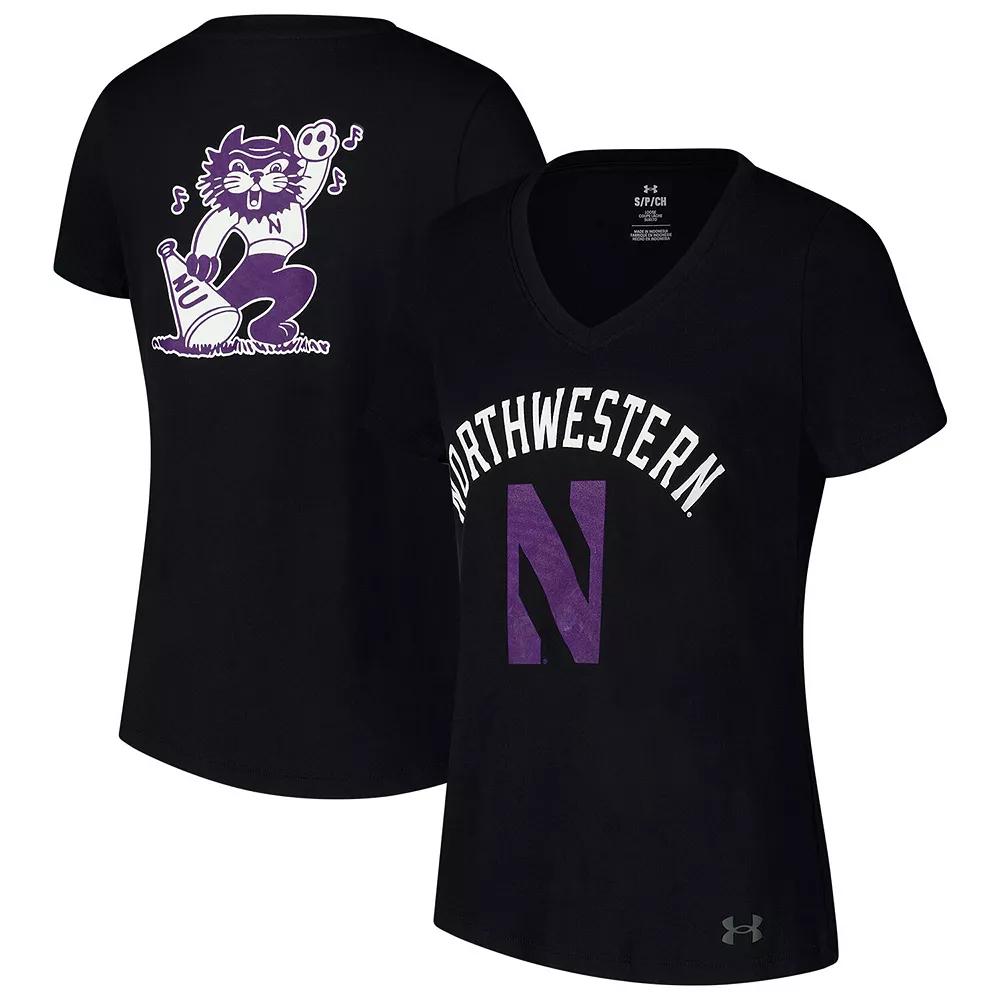 Women's Under Armour Black Northwestern Wildcats Logo V-Neck T-Shirt,  Product Image