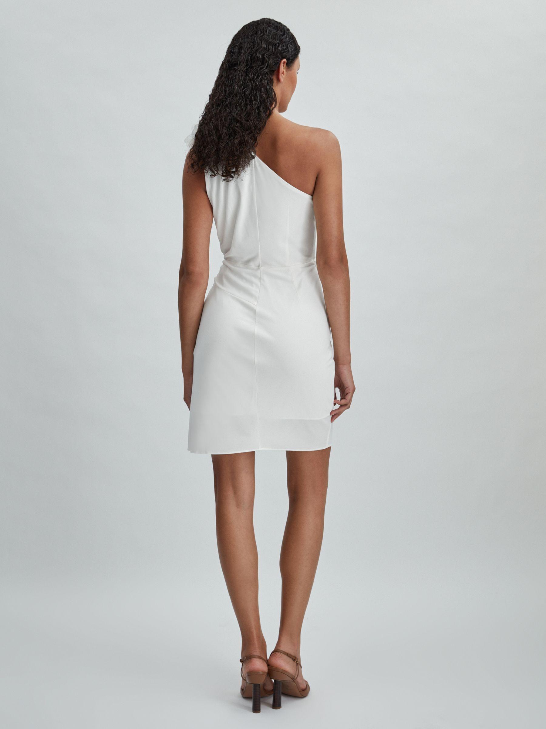 Halston One-Shoulder Ruffle Mini Dress in White Product Image