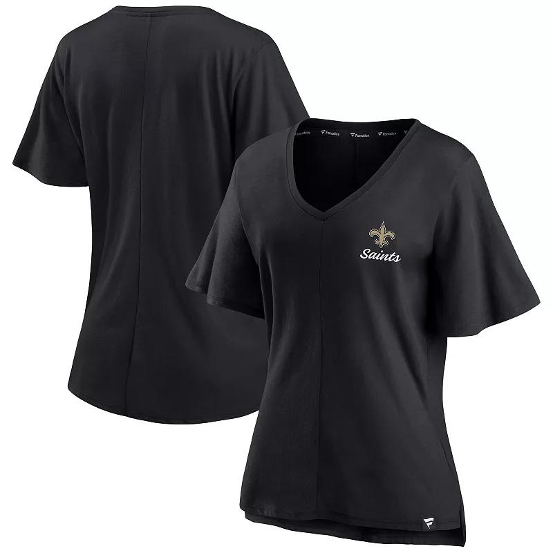 Women's Fanatics Branded Black New Orleans Saints Southpaw Flutter V-Neck T-Shirt,  Product Image