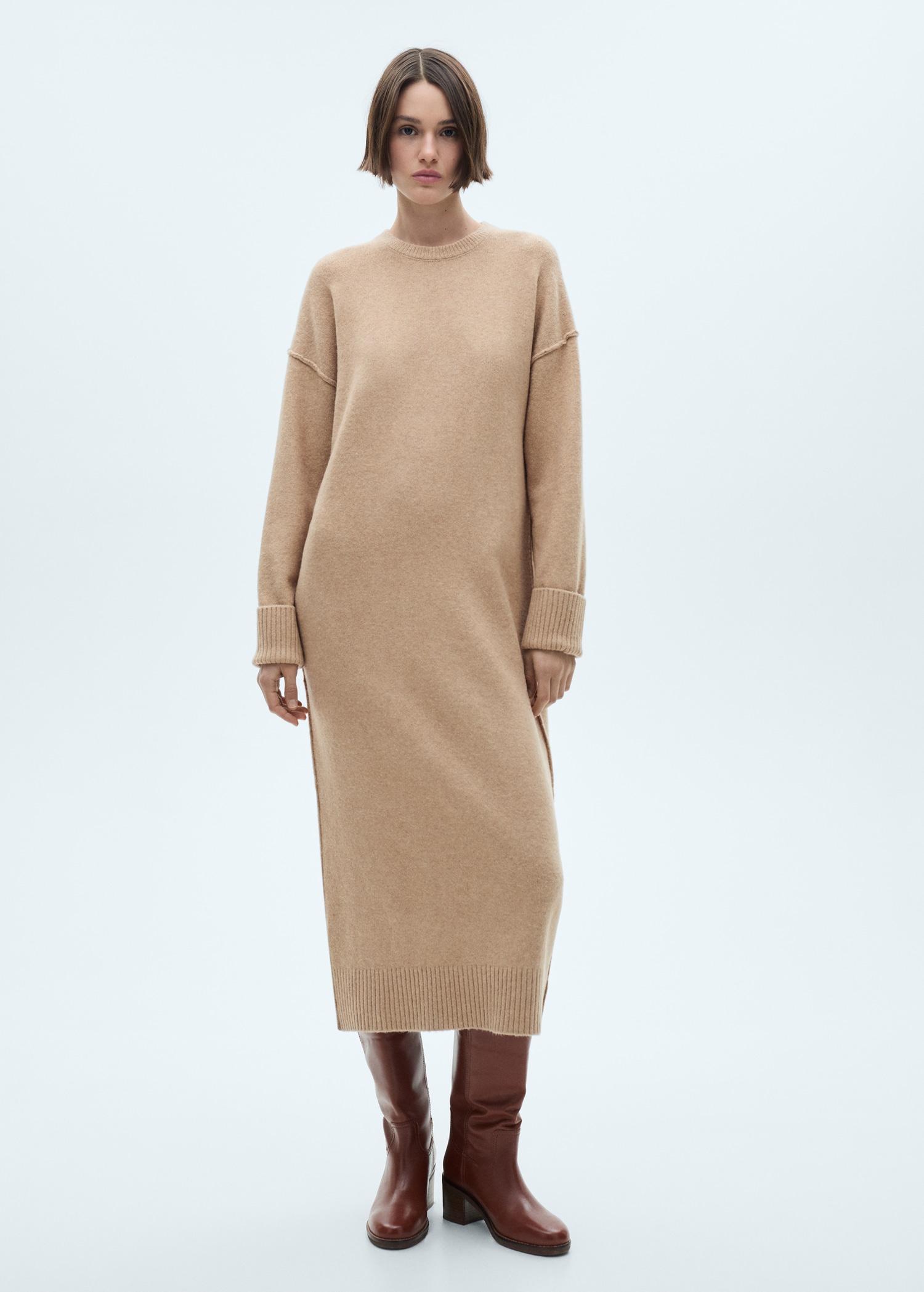 Knitted dress with ribbed finishes - Women | MANGO USA Product Image